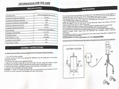 Sensor Faucet (Time&Temp Adjustable) assembly instructions