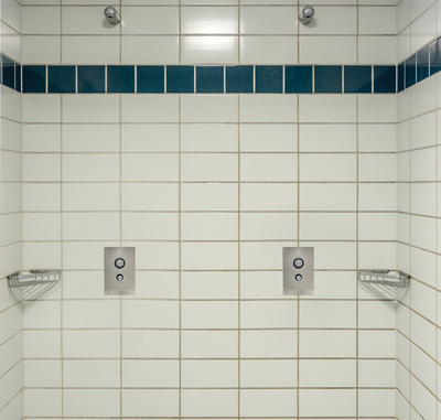example of the push button shower valve panel wall unit being in use