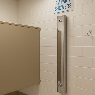 Indoor Push Button Shower Panel at an RV/Campground main