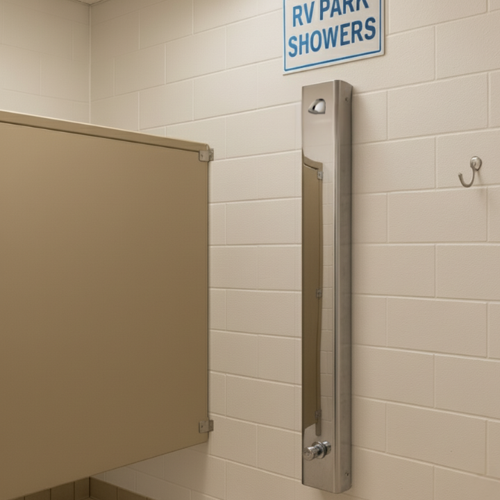 Indoor Push Button Shower Panel at an RV/Campground main