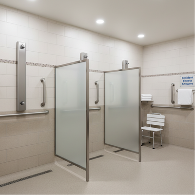 Push Button Shower Panel at a nursing home rec center/ gym main