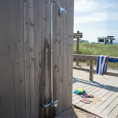  Push Button Shower Tower Kit installed at an rv beach 