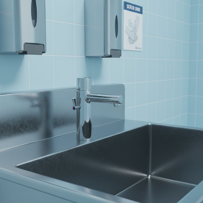 Sensor faucet for use in hospital surgery rooms