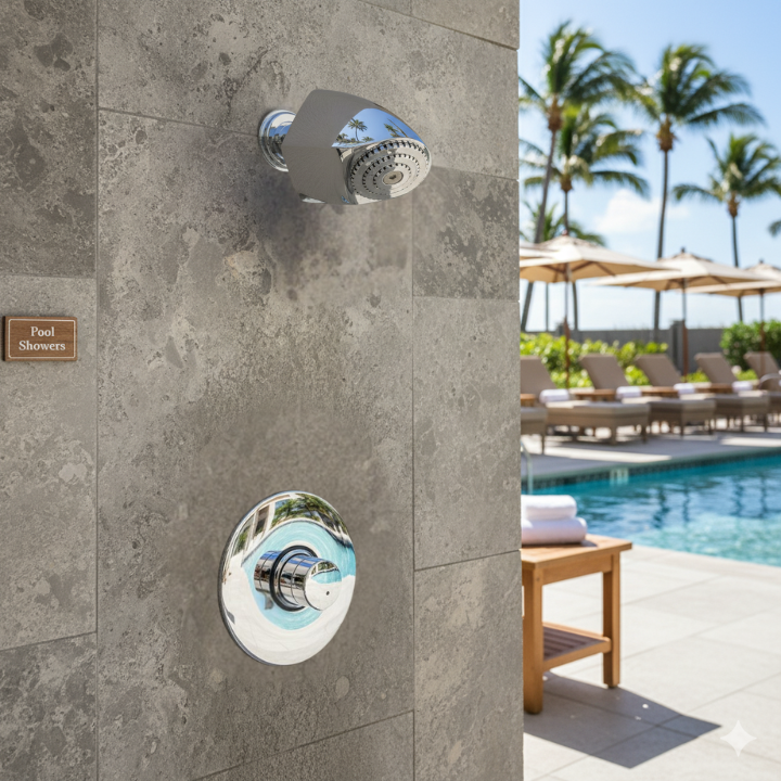 concealed outdoor pool valve at a resort/ hotel main