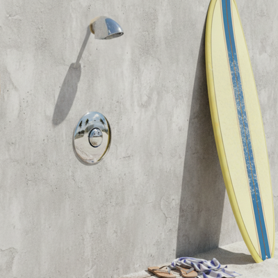 outdoor push button valve with anti-ligature shower head at a public beach main