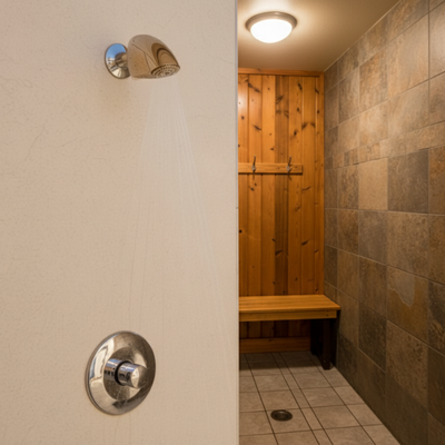 Indoor Push button shower valve at an RV park/ campground main