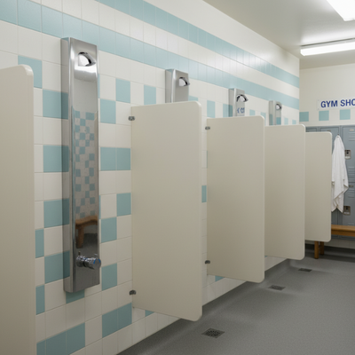 Push button shower panel for  high school gymsto save water
