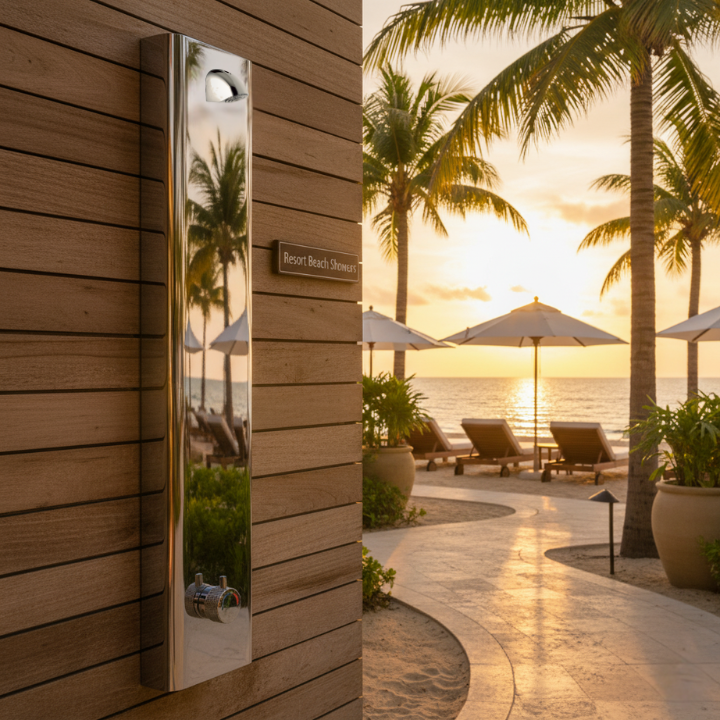Time and temperature adjustabl3 push button shower panel for luxury resort beach shower