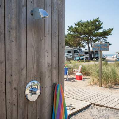 Outdoor Beach Push Button Shower (Time&Temp Adjustable) with anti ligature shower head MAIN