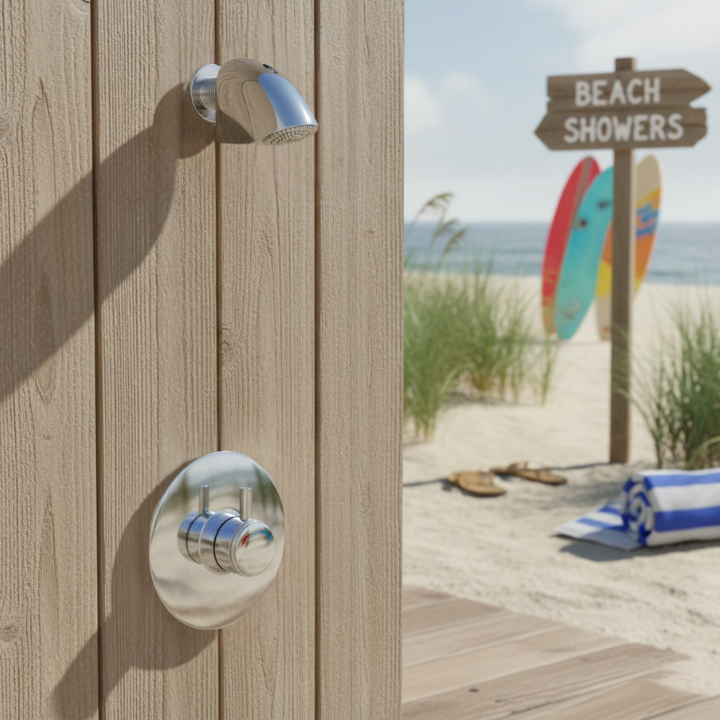 Outdoor Beach Push Button Shower (Time&Temp Adjustable) with anti ligature shower head MAIN