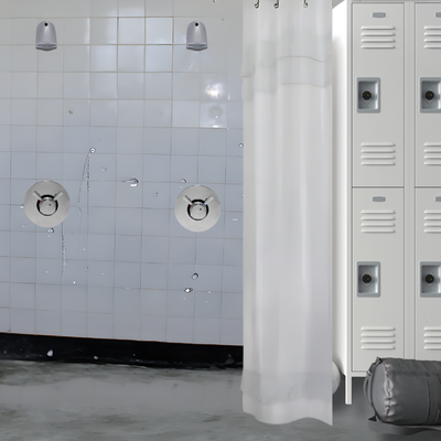 indoor time and temperature adjustable shower valve and anti-ligature shower head at a sports complex main
