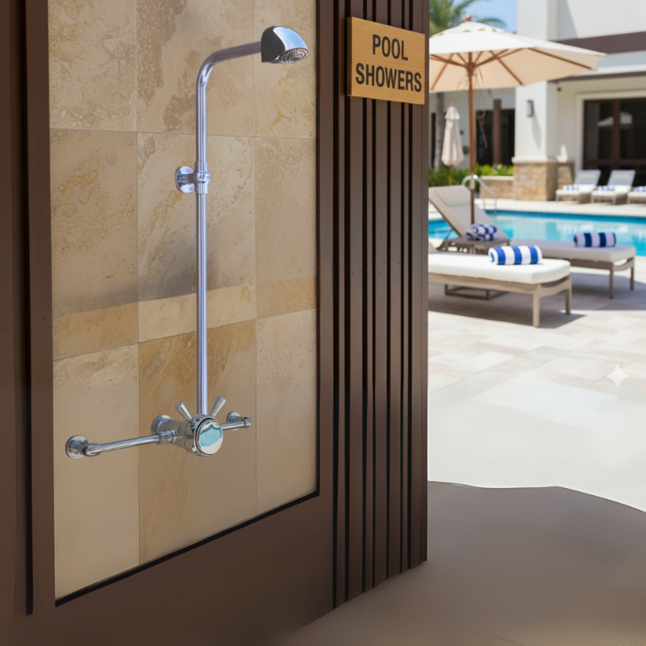 Outdoor exposed time adjustable push button shower panel for hotel pools