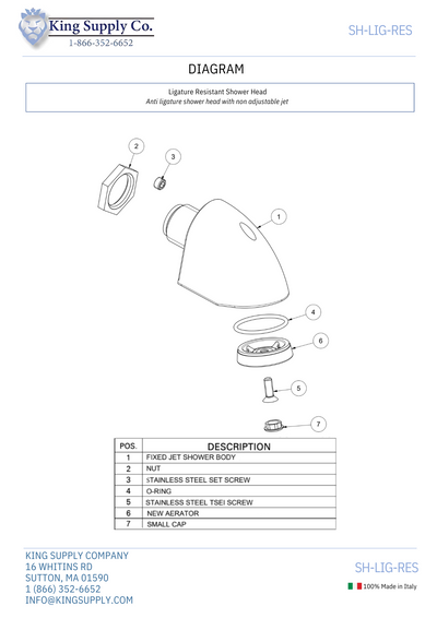 shower head instructions, anti-ligature exploded