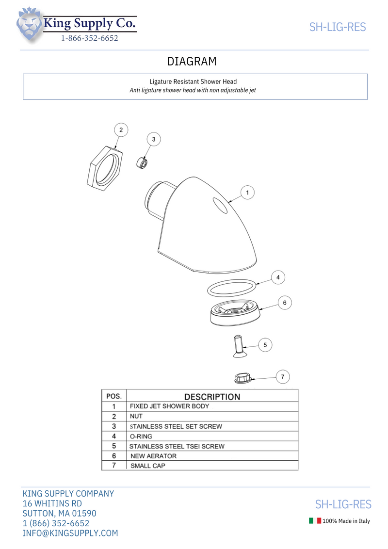 shower head instructions, anti-ligature exploded