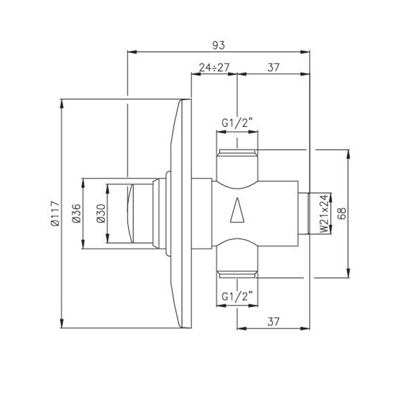 dimensions of push button shower valve (time adjustable) dimensions