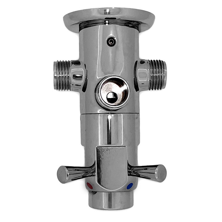 Thermostatic Mixing Valve – DN15 Brass, 4-Way, 20-50°C Temperature Control, Check Valves, For Showerheads & Water Heaters